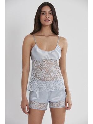 Pierre Cardin Kadın Saten Dantelli Pijama Şort Takım - 445 Mist