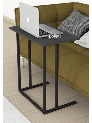 Bofigo Metal Ayaklı Laptop Sehpası Kahvaltı Masası Çalışma Sehpası Stabil Antrasit
