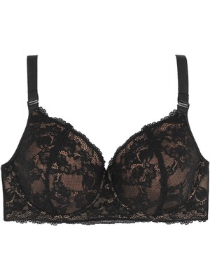 Magic Form 5911 Tüm Dantelli Ince Süngerli Büyük Beden Toparlayıcı Sütyen - Bakır/siyah