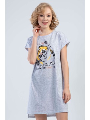 Pamuklu Düşük Omuzlu Double Kısa Kol Yırtmaclı Gecelik
