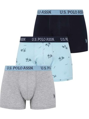 U.S. Polo Assn. Erkek 3'lü Boxer Turkuaz Lacivert Gri Melanj Desenli Paça Tipi