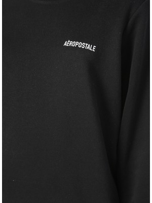 Aeropostale Artemis Bisiklet Yaka Uzun Kollu Standart Kalıp Düz Siyah Kadın Sweatshirt