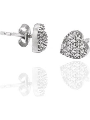 Adal Silver Kadın 925 Ayar Gümüş Kalp Küpe Rodajlı