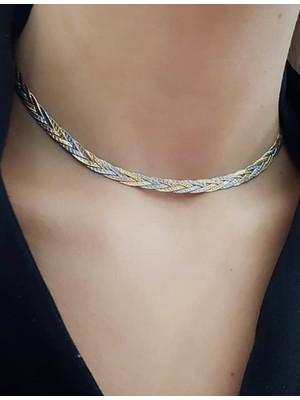 Adal Silver Kadın Italyan Choker 3 Renk Örgü Kolye