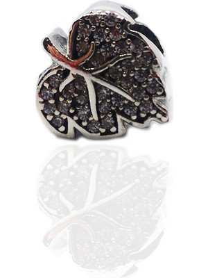 Adal Silver 925 Ayar Gümüş Pave Taş Yaprak Charm