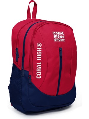 Coral High Sport Kırmızı-Lacivert Dört Bölmeli USB Şarjlı Kulaklık Çıkışlı Sırt Çantası 23447