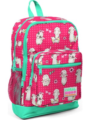 Coral High Kids Neon Mercan Alpaka Desenli Dört Bölmeli Okul Sırt Çantası 23466