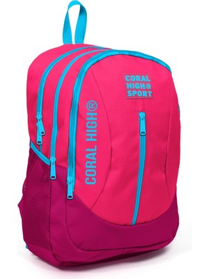Coral High Sport Neon Mercan Kızıl USB Şarjlı Kulaklık Çıkışlı Dört Bölmeli Sırt Çantası 23450