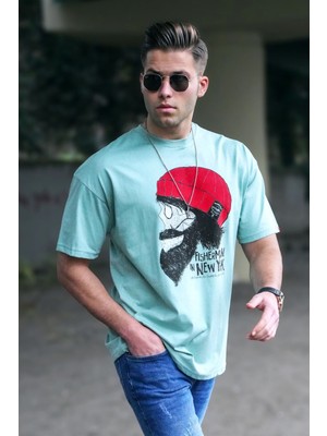 Madmext Erkek Desenli Çağla Yeşili T-Shirt 5361