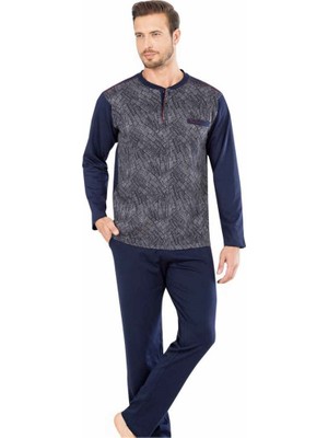 Pierre Cardin 5466 Uzun Kollu Jakarlı Erkek Pijama Takımı - Lacivert
