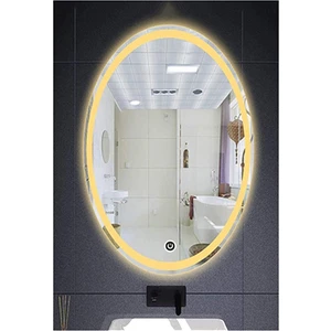 Global Led Mirror 50X70 cm Kumlamalı Dokunmatik Tuşlu Ledli Elips Ayna Duvar Salon Banyo Wc Ofis Yatak Odası Boy Ledli Ayna
