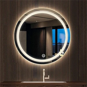 Global Led Mirror 90 cm Kumlamalı Dokunmatik Tuşlu Yuvarlak Ledli Ayna Duvar Salon Banyo Wc Ofis Yatak Odası Boy Ledli Ayna