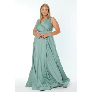 Ladies First  Büyük Beden 3434 Küf Yeşili Uzun Abiye Elbise