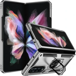 Samsung Galaxy Z Fold 3 Kılıf Metal Yüzüklü Silikon Kapak Tam Uyumlu Standlı Ultra Üstün Koruma