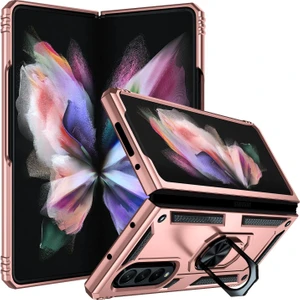 Samsung Galaxy Z Fold 3 Kılıf Metal Yüzüklü Silikon Kapak Tam Uyumlu Standlı Ultra Üstün Koruma