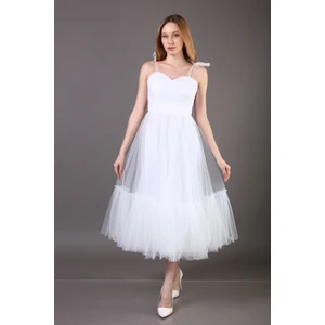 Omuzları Bağlamalı Renkli Tül Abiye Elbise