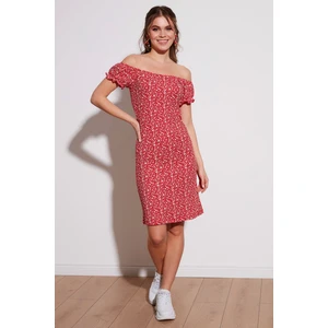 Çiçekli Carmen Yaka Mini Elbise Bayan Elbise 5863700