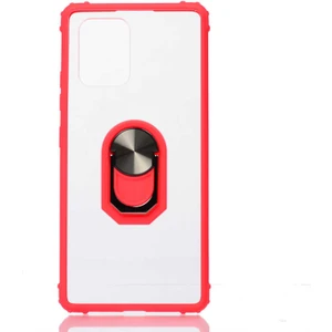 Samsung Galaxy A51 Kılıf Şeffaf Sararmaz Yüzüklü Mola Kapak Kırmızı Kırmızı