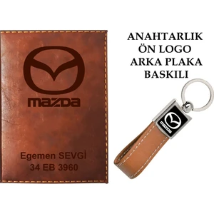 Promosyon Denizi Plakanıza ve Isminize Özel Lazer Baskılı Mazda  Logolu Taba Ruhsat Kabı ve Anahtarlık