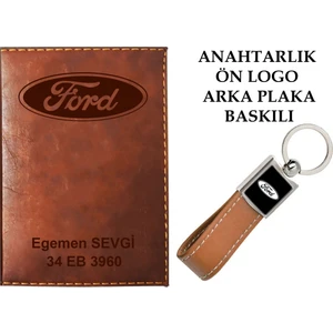 Promosyon Denizi Plakanıza ve Isminize Özel Lazer Baskılı Fordı  Logolu Taba Ruhsat Kabı ve Anahtarlık