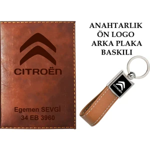 Promosyon Denizi Plakanıza ve Isminize Özel Lazer Baskılı Cıtroen Logolu Taba Ruhsat Kabı ve Anahtarlık