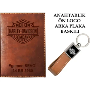 Promosyon Denizi Plakanıza ve Isminize Özel Lazer Baskılı Harley  Logolu Taba Ruhsat Kabı ve Anahtarlık