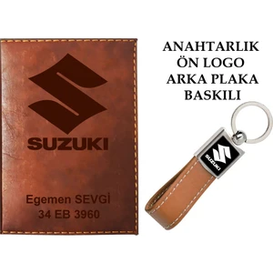 Promosyon Denizi Plakanıza ve Isminize Özel Lazer Baskılı Suzukı Logolu Taba Ruhsat Kabı ve Anahtarlık
