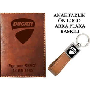 Promosyon Denizi Plakanıza ve Isminize Özel Lazer Baskılı Ducatı Taba Ruhsat Kabı ve Anahtarlık