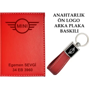 Promosyon Denizi Plakanıza ve Isminize Özel Lazer Baskılı Mını Cooper Logolu Kırmızı Ruhsat Kabı ve Anahtarlık