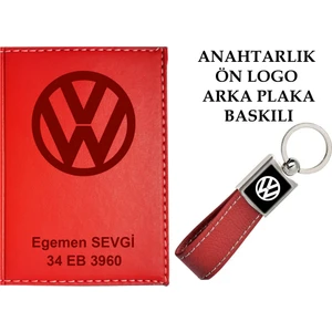 Promosyon Denizi Plakanıza ve Isminize Özel Lazer Baskılı  Kırmızı Ruhsat Kabı ve Anahtarlık