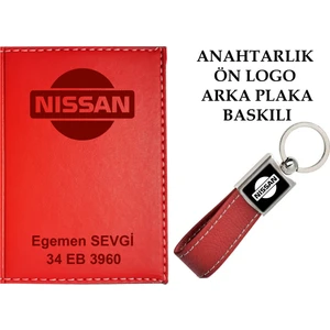 Promosyon Denizi Plakanıza ve Isminize Özel Lazer Baskılı Nissan Logolu Kırmızı Ruhsat Kabı ve Anahtarlık