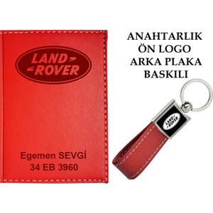 Promosyon Denizi Plakanıza ve Isminize Özel Lazer Baskılı Landrover Logolu Kırmızı Ruhsat Kabı ve Anahtarlık