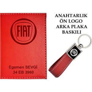 Promosyon Denizi Plakanıza ve Isminize Özel Lazer Baskılı Fıat Logolu Lacivert Ruhsat Kabı ve Anahtarlık