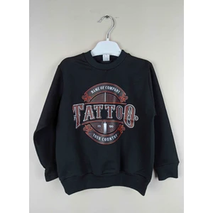 Erkek Çocuk Baskılı Siyah Pamuklu Sweatshirt