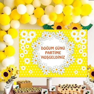 Parti Furyası Papatya Tema  50 Balonlu  Balon Zincir Set ve 50X70 cm Afişli Set