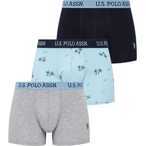 U.S. Polo Assn. Erkek 3'lü Boxer Turkuaz Lacivert Gri Melanj Desenli Paça Tipi