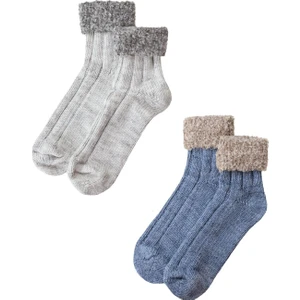 Unlimited Legwear 2li Gri/mavi Kalın Kışlık Bileği Pofuduk Kadın Bot Çorabı