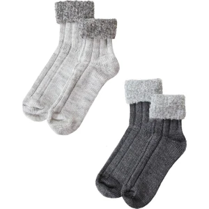 Unlimited Legwear 2li Gri/siyah Kalın Kışlık Bileği Pofuduk Kadın Bot Çorabı