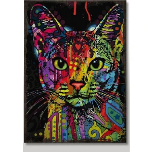 Ahşap Tablo Eski Sayılarla Boyama Kedi Görseli Baskılı  20 x 30 cm
