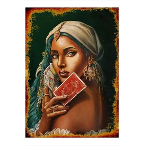 Arap Kadın ve Tarot Kartları Hediyelik Ahşap Tablo
