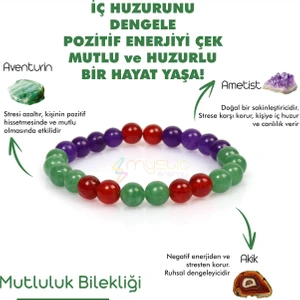 Mystic Energy Mutluluk,İç Huzur,Pozitif Enerji Doğal Taş Tılsım Bilekliği