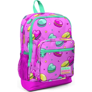 Coral High Kids Açık Pembe Makaron Desenli Dört Bölmeli Okul Sırt Çantası 23462
