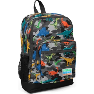 Coral High Kids Gri Kamuflaj Dinazor Desenli Dört Bölmeli Okul Sırt Çantası 23474