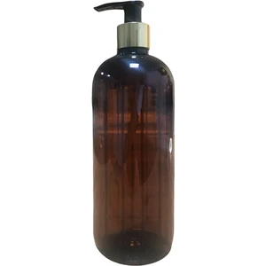 Cam Görünümlü Plastik Amber Şişe Sabunluk Pompalı 500ML