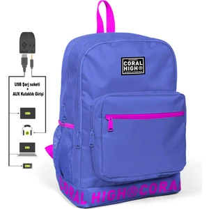 Coral High Nakış Logolu USB Şarjlı Kulaklık Çıkışlı Lavanta Sırt Çantası 24106