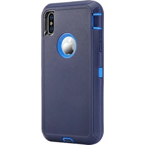 Plastik + Tpe 3 Parçalı Hibrid Darbeye Damla Geçirmez Toz Geçirmez Zırh Kabuğu iPhone Xs / x 5.8 Inç - Koyu Mavi  (Yurt Dışından)