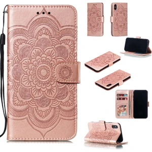 Künye Mandala Çiçek Deri Cüzdan Durumda Telefon Kılıf iphone x / Xs - Gül Altın  (Yurt Dışından)