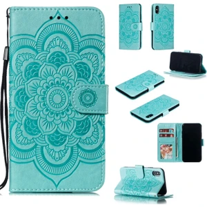 Künye Mandala Çiçek Deri Cüzdan Durumda Telefon Kılıf iphone x / Xs - Yeşil  (Yurt Dışından)