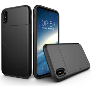 Iphone Xs / x 5.8 Inç Sürgülü Kart Tutucu Pc + Tpu Hibrid Kılıf Kılıfı - Siyah  (Yurt Dışından)