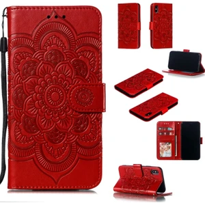 Künye Mandala Çiçek Deri Cüzdan Kılıfı Telefon Kılıf iphone x / Xs - Kırmızı  (Yurt Dışından)